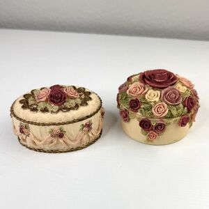 Vintage Sculptured‎ Rose Trinket Box by Dezine Ltd Set of 2 Hand- painted 90’s